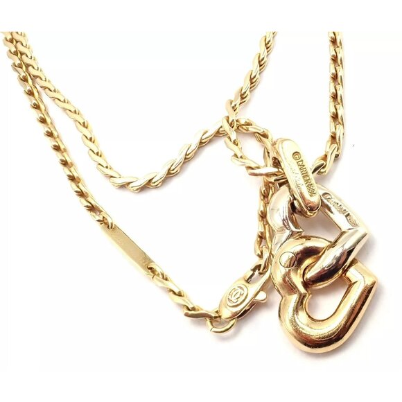 Authentic! Cartier 18k Yellow White Gold Double Heart Pendant Chain Necklace - Picture 5 of 11